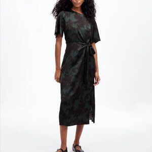 Madewell Satin Tie-Waist Midi Dress in Luxury Forest Green